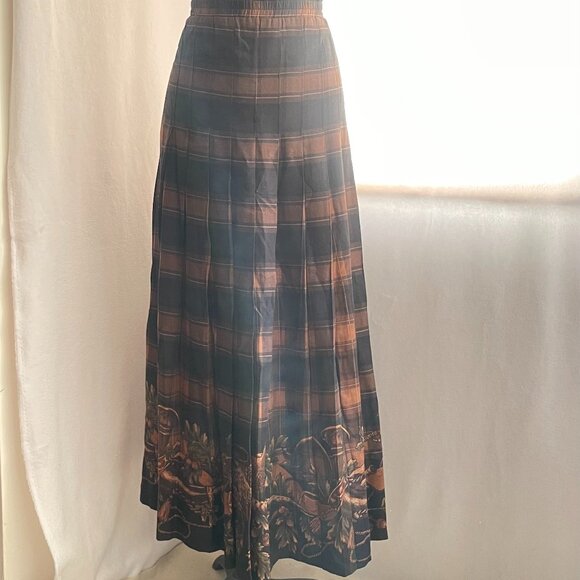 Howard Wolf Dresses & Skirts - Vintage Howard Wolf brown/black pleated skirt with pheasant hunt print hem